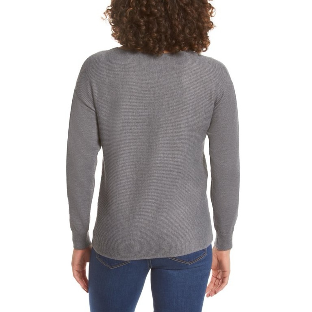 Ella Moss Gray Ribbed V-neck Pullover Sweater Size XL Minimalist Business Casual - Picture 2 of 8